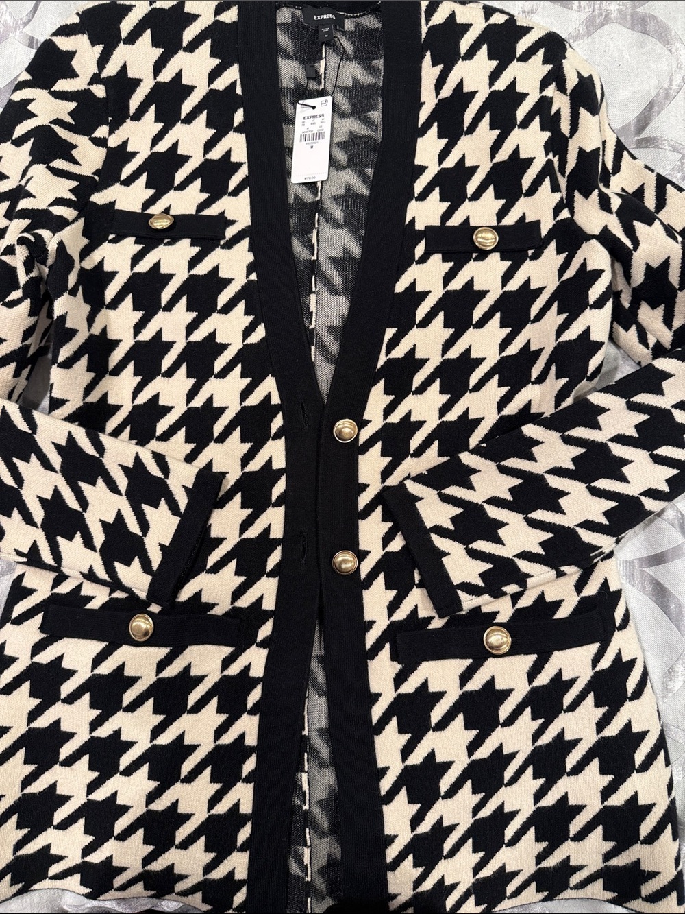 Express Black & Cream Houndstooth Blazer Jacket - Picture 3 of 4